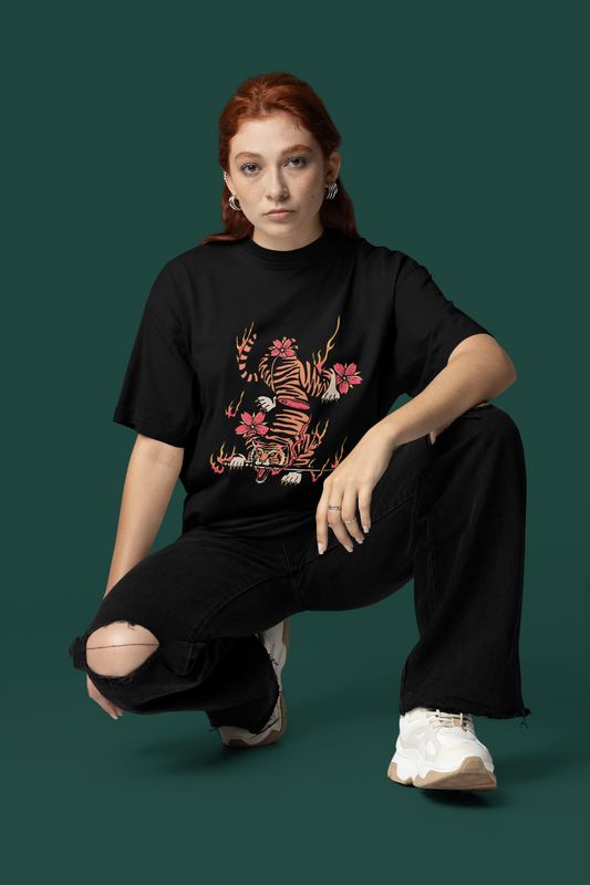 Sliced Fire Tiger Oversized Tee